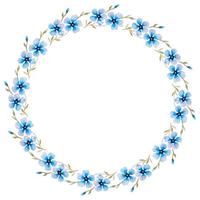 coroa de flores em aquarela com flores azuis em um fundo branco. vetor