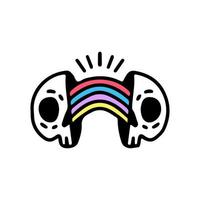 duas metades do rosto de esqueleto com arco-íris dentro. ilustração para camiseta, pôster, logotipo, adesivo ou mercadoria de vestuário.