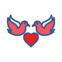 ícone de pombos com coração. ícone relacionado ao casamento. estilo de ícone de cor linear. design simples editável vetor