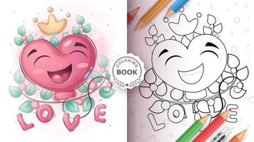 balão de ar de amor de personagem de desenho animado - página para colorir vetor
