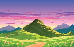 bela ilustração de paisagem de montanha de natureza sazonal