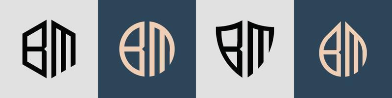 letras iniciais simples criativas pacote de designs de logotipo bm. vetor