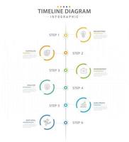 modelo de infográfico para negócios. Calendário de diagrama de linha do tempo moderno de 6 etapas com tópicos e círculos verticais, infográfico de vetor de apresentação.