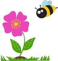 ilustração vetorial com uma flor e uma abelha. ilustração infantil fofa. é usado para livros e revistas infantis, decoração de quartos infantis, marketing, publicidade, aplicativos da web e design. vetor