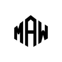 design de logotipo de carta maw com forma de polígono. maw polígono e design de logotipo em forma de cubo. maw hexágono modelo de logotipo de vetor cores brancas e pretas. maw monograma, logotipo de negócios e imóveis.