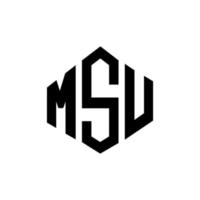 design de logotipo de carta msu com forma de polígono. MSU polígono e design de logotipo em forma de cubo. modelo de logotipo de vetor hexágono msu cores brancas e pretas. MSU monograma, logotipo de negócios e imóveis.