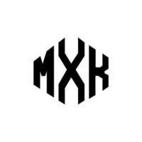 design de logotipo de letra mxk com forma de polígono. mxk polígono e design de logotipo em forma de cubo. modelo de logotipo de vetor hexágono mxk cores brancas e pretas. mxk monograma, logotipo de negócios e imóveis.