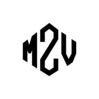 design de logotipo de letra mzv com forma de polígono. mzv polígono e design de logotipo em forma de cubo. modelo de logotipo de vetor hexágono mzv cores brancas e pretas. mzv monograma, logotipo de negócios e imóveis.