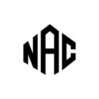 design de logotipo de carta nac com forma de polígono. polígono nac e design de logotipo em forma de cubo. modelo de logotipo de vetor hexágono nac cores brancas e pretas. monograma nac, logotipo de negócios e imóveis.