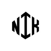 design de logotipo de carta nik com forma de polígono. nik polígono e design de logotipo em forma de cubo. nik hexágono modelo de logotipo de vetor cores brancas e pretas. nik monograma, logotipo de negócios e imóveis.