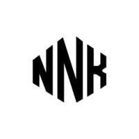 design de logotipo de carta nnk com forma de polígono. nnk polígono e design de logotipo em forma de cubo. nnk hexágono modelo de logotipo de vetor cores brancas e pretas. nnk monograma, logotipo de negócios e imóveis.