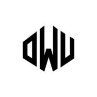 design de logotipo de carta owu com forma de polígono. owu polígono e design de logotipo em forma de cubo. owu hexágono modelo de logotipo de vetor cores brancas e pretas. owu monograma, logotipo de negócios e imóveis.