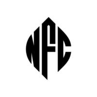 design de logotipo de carta de círculo nfc com forma de círculo e elipse. letras de elipse nfc com estilo tipográfico. as três iniciais formam um logotipo circular. nfc círculo emblema abstrato monograma carta marca vetor. vetor