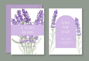 modelo de convite de casamento botânico conjunto com lavanda aquarela e arco para festa, cartão de felicitações. vetor