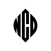 design de logotipo de carta de círculo nco com forma de círculo e elipse. letras de elipse nco com estilo tipográfico. as três iniciais formam um logotipo circular. nco círculo emblema abstrato monograma carta marca vetor. vetor