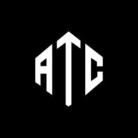 design de logotipo de carta atc com forma de polígono. ATC polígono e design de logotipo em forma de cubo. modelo de logotipo de vetor hexágono atc cores brancas e pretas. monograma atc, logotipo de negócios e imóveis.