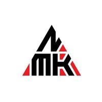 design de logotipo de letra de triângulo nmk com forma de triângulo. monograma de design de logotipo de triângulo nmk. modelo de logotipo de vetor de triângulo nmk com cor vermelha. logotipo triangular nmk logotipo simples, elegante e luxuoso.