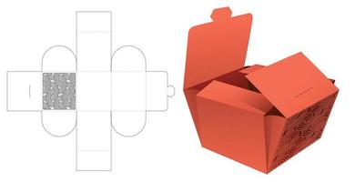 modelo de corte e vinco de caixa de padaria dobrável de padrão curvo estampado e maquete 3d vetor