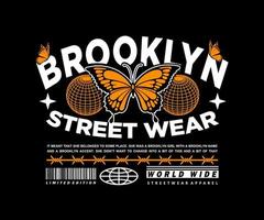 design gráfico para camiseta, com texto brooklyn, para street wear, moda vintage e estilo urbano vetor