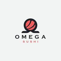 símbolo ômega com modelo de design de ícone de logotipo de forma de sushi ilustração vetorial plana vetor