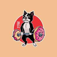 personagem de desenho animado de donuts e deadlifts de cachorro vetor