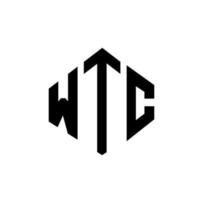 design de logotipo de carta wtc com forma de polígono. wtc polígono e design de logotipo em forma de cubo. wtc hexagon vector logo template cores brancas e pretas. monograma wtc, logotipo de negócios e imóveis.