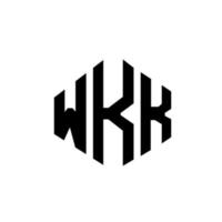 design de logotipo de carta wkk com forma de polígono. wkk polígono e design de logotipo em forma de cubo. wkk modelo de logotipo de vetor hexágono cores brancas e pretas. wkk monograma, logotipo de negócios e imóveis.