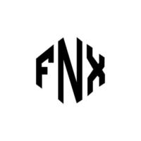 design de logotipo de carta fnx com forma de polígono. fnx polígono e design de logotipo em forma de cubo. fnx hexagon vector logo template cores brancas e pretas. fnx monograma, logotipo de negócios e imóveis.