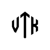 design de logotipo de letra vtk com forma de polígono. vtk polígono e design de logotipo em forma de cubo. vtk hexágono modelo de logotipo de vetor cores brancas e pretas. monograma vtk, logotipo de negócios e imóveis.