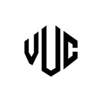 design de logotipo de carta vuc com forma de polígono. vuc polígono e design de logotipo em forma de cubo. vuc hexágono modelo de logotipo de vetor cores brancas e pretas. vuc monograma, logotipo de negócios e imóveis.