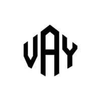 design de logotipo de carta vay com forma de polígono. vay design de logotipo em forma de polígono e cubo. vay modelo de logotipo de vetor hexágono cores brancas e pretas. vay monograma, logotipo de negócios e imóveis.