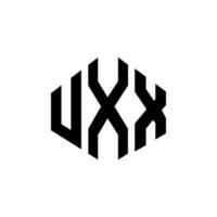 design de logotipo de letra uxx com forma de polígono. polígono uxx e design de logotipo em forma de cubo. modelo de logotipo de vetor hexágono uxx cores brancas e pretas. uxx monograma, logotipo de negócios e imóveis.