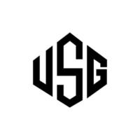 design de logotipo de carta usg com forma de polígono. Usg polígono e design de logotipo em forma de cubo. usg hexágono modelo de logotipo de vetor cores brancas e pretas. usg monograma, logotipo de negócios e imóveis.