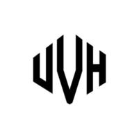 design de logotipo de letra uvh com forma de polígono. design de logotipo em forma de polígono e cubo uvh. modelo de logotipo de vetor hexágono uvh cores brancas e pretas. monograma uvh, logotipo comercial e imobiliário.