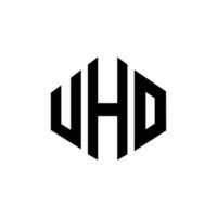 design de logotipo de letra uho com forma de polígono. uho polígono e design de logotipo em forma de cubo. uho hexágono modelo de logotipo de vetor cores brancas e pretas. uho monograma, logotipo de negócios e imóveis.