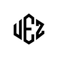 design de logotipo de carta uez com forma de polígono. uez polígono e design de logotipo em forma de cubo. modelo de logotipo de vetor hexágono uez cores brancas e pretas. uez monograma, logotipo de negócios e imóveis.