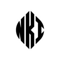 design de logotipo de carta de círculo nki com forma de círculo e elipse. letras de elipse nki com estilo tipográfico. as três iniciais formam um logotipo circular. nki círculo emblema abstrato monograma carta marca vetor. vetor