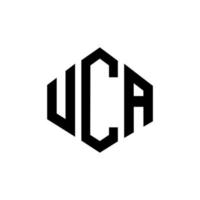 design de logotipo de letra uca com forma de polígono. uca polígono e design de logotipo em forma de cubo. uca hexágono modelo de logotipo de vetor cores brancas e pretas. uca monograma, logotipo de negócios e imóveis.