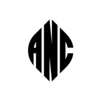 design de logotipo de carta de círculo anc com forma de círculo e elipse. letras de elipse anc com estilo tipográfico. as três iniciais formam um logotipo circular. anc círculo emblema abstrato monograma carta marca vetor. vetor