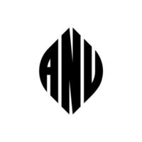 design de logotipo de carta de círculo anu com forma de círculo e elipse. letras de elipse anu com estilo tipográfico. as três iniciais formam um logotipo circular. anu círculo emblema abstrato monograma carta marca vetor. vetor