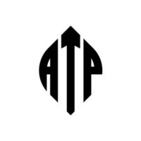 design de logotipo de carta de círculo atp com forma de círculo e elipse. letras de elipse atp com estilo tipográfico. as três iniciais formam um logotipo circular. atp círculo emblema abstrato monograma carta marca vetor. vetor