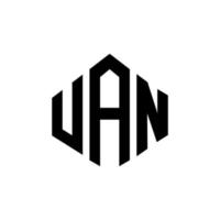 design de logotipo de letra uan com forma de polígono. uan polígono e design de logotipo em forma de cubo. uan hexágono modelo de logotipo de vetor cores brancas e pretas. uan monograma, logotipo de negócios e imóveis.