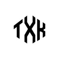 design de logotipo de letra txk com forma de polígono. txk polígono e design de logotipo em forma de cubo. txk modelo de logotipo de vetor hexágono cores brancas e pretas. txk monograma, logotipo de negócios e imóveis.