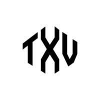 design de logotipo de carta txv com forma de polígono. txv polígono e design de logotipo em forma de cubo. modelo de logotipo de vetor hexágono txv cores brancas e pretas. txv monograma, logotipo de negócios e imóveis.