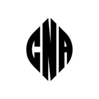 cna design de logotipo de carta de círculo com forma de círculo e elipse. letras de elipse cna com estilo tipográfico. as três iniciais formam um logotipo circular. cna círculo emblema abstrato monograma carta marca vetor. vetor