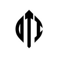 design de logotipo de carta de círculo dti com forma de círculo e elipse. letras de elipse dti com estilo tipográfico. as três iniciais formam um logotipo circular. dti círculo emblema abstrato monograma carta marca vetor. vetor