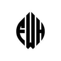 design de logotipo de letra de círculo fwh com forma de círculo e elipse. letras de elipse fwh com estilo tipográfico. as três iniciais formam um logotipo circular. fwh círculo emblema abstrato monograma carta marca vetor. vetor