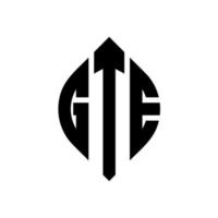 design de logotipo de carta de círculo gte com forma de círculo e elipse. letras de elipse gte com estilo tipográfico. as três iniciais formam um logotipo circular. gte círculo emblema abstrato monograma carta marca vetor. vetor