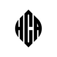 design de logotipo de letra de círculo hca com forma de círculo e elipse. letras de elipse hca com estilo tipográfico. as três iniciais formam um logotipo circular. hca círculo emblema abstrato monograma carta marca vetor. vetor