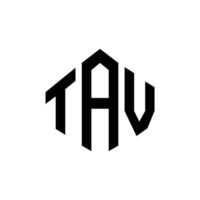 design de logotipo de carta tav com forma de polígono. tav polígono e design de logotipo em forma de cubo. modelo de logotipo de vetor hexágono tav cores brancas e pretas. monograma tav, logotipo de negócios e imóveis.